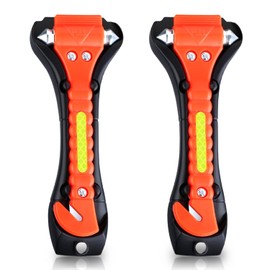 WONDER POINT Car Window Breaker, Safety Hammer - Emergency Escape Tool, Window Breaker Seatbelt Cutter, Life Saving Survival Kit With Light Reflective Tape(2-Pack)