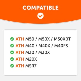 WC BandZ ATH - Upgraded Headband Cover for Audio Technica ATH M50X / M50XBT / M50 / M40X / M40 / M40FS / M30X / M30 / M20X / MSR7 by Wicked Cushions | 90's Black