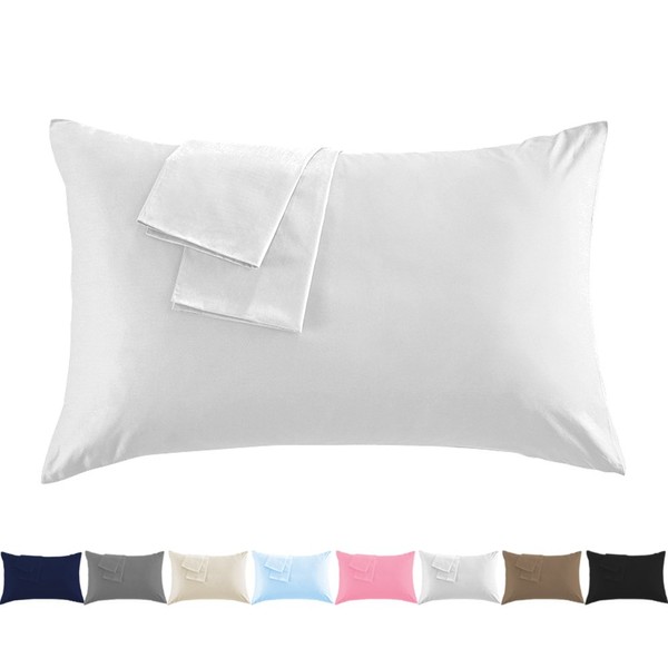Pillow Cover, 100% Premium Cotton, 300 Thread Count High Density Fabric, Hotel Quality, Cloud-like Soft Touch, Envelope Type, Dust Mites, Antibacterial, Odor Resistant, 9 Colors to Choose from 3 Sizes (16.9 x 24.8 inches (43 x 63 cm), White