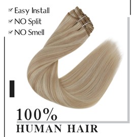 Easyouth Clip in Hair Extensions Human Hair Clip in Extensions Remy Hair Ash Blonde Highlights Bleach Blonde Clip in Hair Extensions Full Head 18inch 70g/5pcs