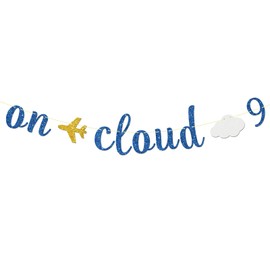 Maicaiffe On Cloud 9 Banner - Boy Girl 9th Brthday Party Decor - Nine Years Old - Children 9th Birthday Party Decorations - Blue Glitter