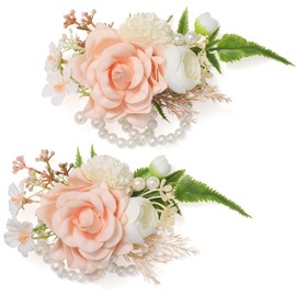 Alecono Wrist Corsages for Wedding, Set of 2 Champagne Pink Artificial Flowers for Bride Bridesmaid Girls Women Bridal Shower Party Homecoming Ceremony Anniversary