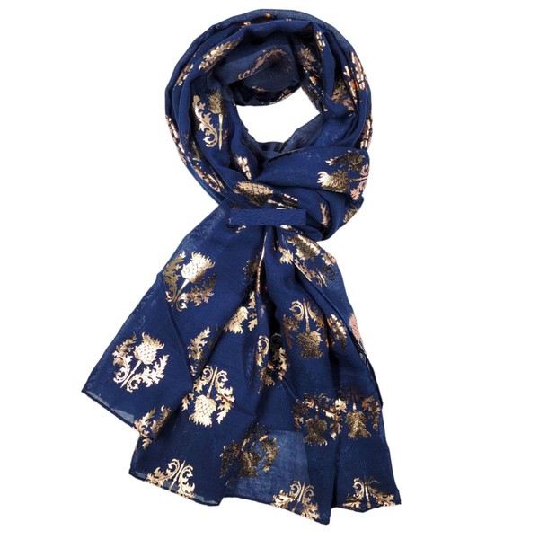 GFM® Scottish Thistle Flower Metallic Foil Print Scarf - Spring