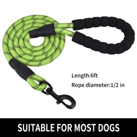 Panykoo 5/6 FT Strong Pet Dog Leash with Soft Padded Handle,Highly Reflective Rope for Night Walking,360-Degree Rotating Metal Buckle Without Tangles,Suitable for Small,Medium and Large Dogs.(6ft)