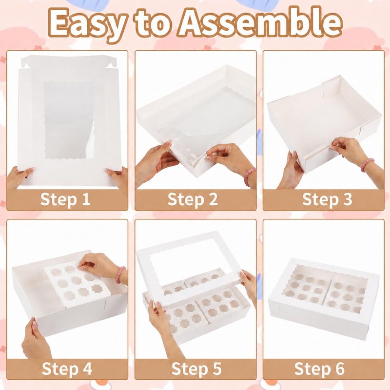 Anscher 24 Counts Mini Cupcake Boxes with Window 14x10x4 Inch