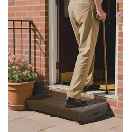 Homerays One Step Stool for Elderly,Bamboo High Riser Step Stool for Bed with Fluorescent Function No Assembly Required - 550 Lbs Wooden Mobility Stepping Stool for Bedside,Bathroom,Garden (Brown)