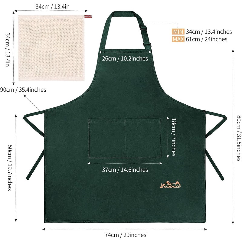 Viedouce 2-Pack of Waterproof Cooking Aprons with Pockets, Adjustable Kitchen
