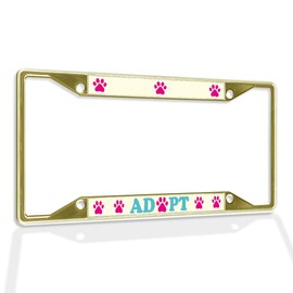 Fastasticdeals Metal Insert License Plate Frame Adopt with Paws Dog Cats Weatherproof Car Accessories Gold 4 Holes Solid Insert