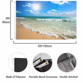 Swono Beautiful Beach Flag Banner Sea Waves Sea Summer Ocean Sunny Nature Landscape Flag 3x5 FT Big Flag Outdoor Indoor Office with Brass Grommets