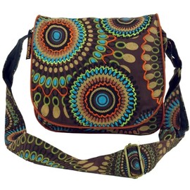 Guru-Shop shoulder bag, hippie bag, Goa bag, green, men/women, cotton, 22 x 23 x 5 cm, alternative shoulder bag, fabric handbag. - Brown -