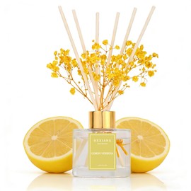 Reed Diffuser Set - 3.38 fl oz Lemon Verbena Premium Scented Oil with Preserved Baby's Breath & Cotton 6 Sticks | Long-Lasting Aromatherapy for Home, Bedroom, Bathroom, Office Home Decor