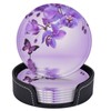 Famame 6 Pcs Orchid Purple Butterfly Leather Coasters for Drinks