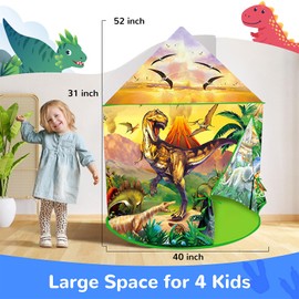 Dinosaur Kids Play Tent - Pop Up Kids Tent, Indoor & Outdoor Kids Play Tent, Large Dinosaur Tent for Boys & Girls, for 3-12 Year Old Toddlers, Boys, Girls