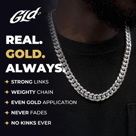 GLD Cuban Link Chain for Men and Women - 12MM, 18”, 14K White Gold-Plated Miami Cuban Chain with Premium Travel Pouch - Snatch-Proof, Sweat-Proof, Fade-Resistant - Lifetime Quality, Designed in Miami