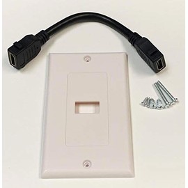 iMBAPrice (Pack of 2) HDMI Pigtail Wall Plate 1 Port - Support 4K, 3D with 2-Piece Decora, Single Outlet Port Insert for 1 HDMI - White