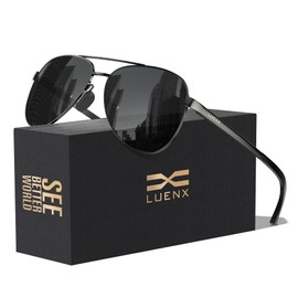 LUENX Aviator Sunglasses for Men Women Polarized - UV400 Protection, Classic Gun Metal Frame, Anti-Glare Grey Lenses, Lightweight & Durable, Stylish Eyewear for Driving & Outdoor Activities