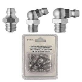 Utah Pneumatic 1/4" SAE Stainless Steel Grease Fittings Kit 4pcs-Straight, 4pcs-90-Degree,4pcs 45-Degree Angled Zerks Hydraulic Grease Fittings Nippel Assortment (Pack of 12)