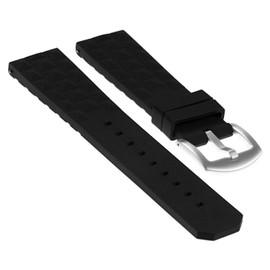 StrapsCo Super Waffle Silicone Rubber Quick Release Dive Watch Band Strap - Black (Silver Buckle) - 20mm