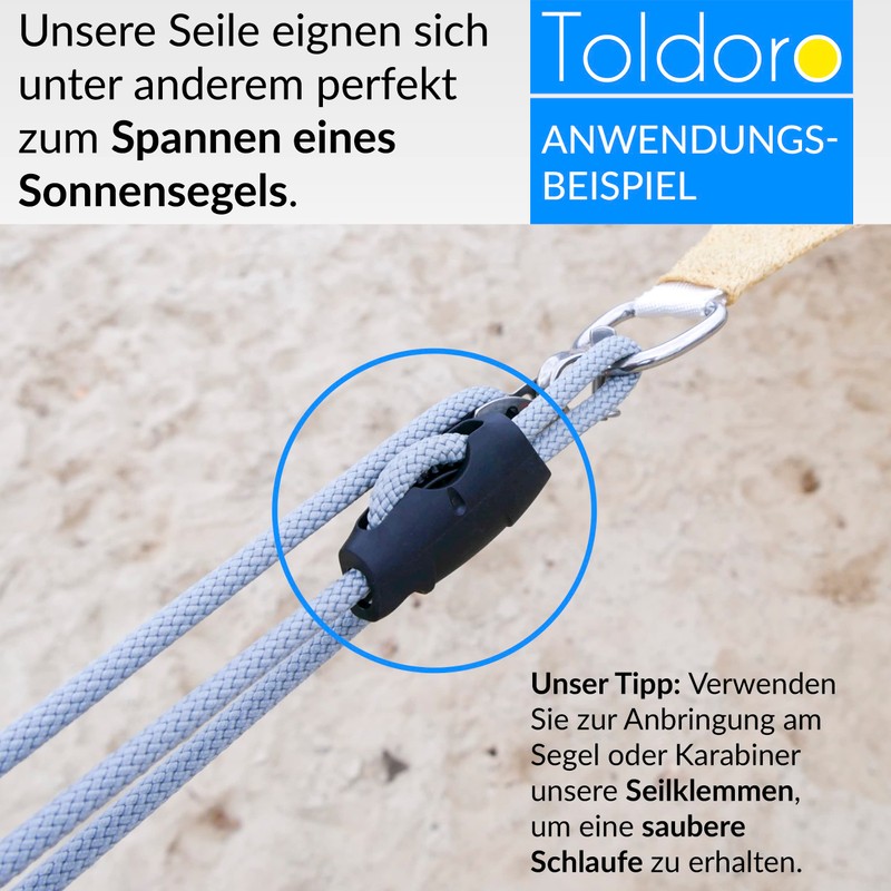 Toldoro® Rope 5 m and diameter 6 mm grey including