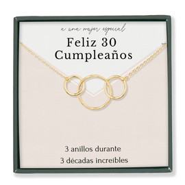 HOPE LOVE SHINE 30 Cumpleaños Regalo para Mujeres, Daughter, Sister - 30th Cumpleaños Collares, Jewelry 16+2", 14k Gold Plated Sterling Silver, 3 Interlocking Rings
