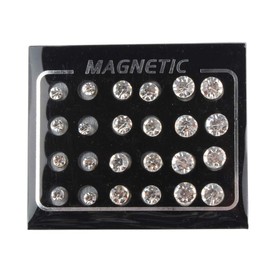POFET 12 Pairs Colors Shiny Rhinestones Magnetic Clip Non Piercing Earrings Set Unisex