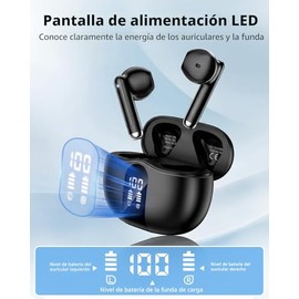 Auriculares inalámbricos, auriculares Bluetooth 5.4 2026 con micrófono con cancelación de ruido, pantalla LED en el oído, auriculares de 50 horas de r