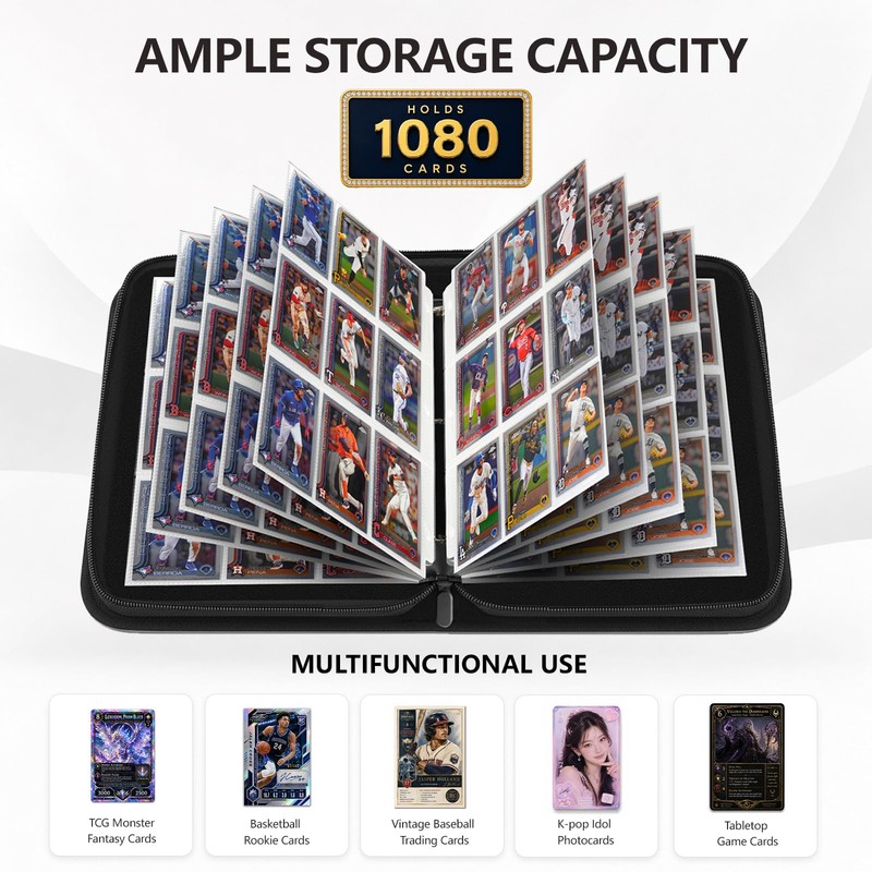 9 Pocket Zip Card Binder, Trading Card Album Holds 1080