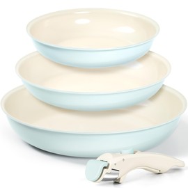 MICHELANGELO Ceramic Frying Pan Set, 8" 9.5" and 11" Fry Pans with Removable Handle, Nonstick Skillet Sets with Non Toxic Coating, PFOS & PFOA Free, Induction Compatible, Blue