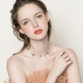 FLYOW S925 Sterling Silver Cross Choker Simple Cross CZ Pendant Choker Necklace Birthday Mothers Day Christmas Anniversary Jewelry for Women Mom Friends Her 15 inches to 18 inches