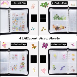 DOUBFIVSY Sticker Storage Organizer, Clear A5 Sticker Album for Collecting Sticker Zipper Binder Album Reusable Sticker Collecting Book with Blank Release Paper and Pocket (Black)