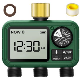 3 Outlet Sprinkler Timer Brass, Programmable Garden Hose Timer with Rain Delay, Manual& Automatic Watering System, Waterproof Gardening Supplies Irrigation Controller for 3 Separate Water Zones
