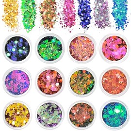 Festival Glitter Face, 12 Colours Face Body Glitter, Chunky Sequin Face Body Glitter for Nails, Eyes, Lips, Hair, Body, Festival Accessories, Gadget