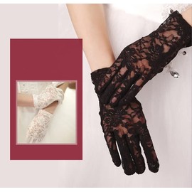 ITODA Women's Wedding Gloves, Lace Gloves, UV Cut Gloves, Short Gloves, Flower Pattern, Embroidery, Thin, Stylish, Wedding Gloves, For Girls, Weddings, Receptions, Dances, Parties, Photography, Bride