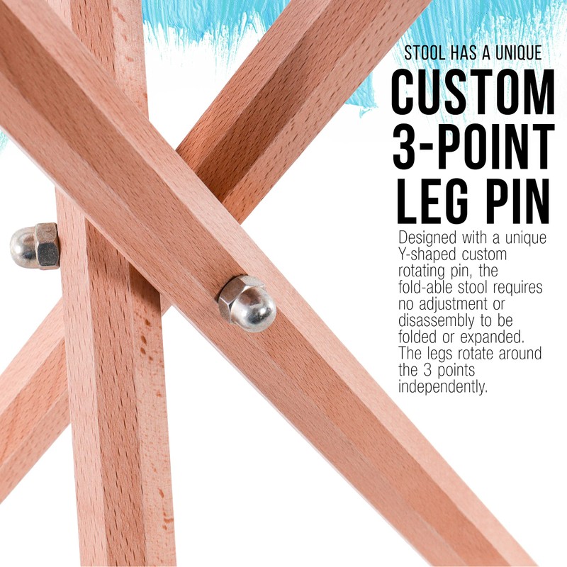 US Art Supply Portable Three Leg Wood Artist Folding Stool