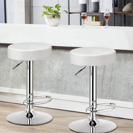 COSTWAY Bar Stools Set of 4, Modern Swivel Backless Round Barstool, PU Leather Armless bar Chair with Height Adjustable, Chrome Footrest, Sturdy Metal Frame for Kitchen Bistro Pub (4 pcs, White)