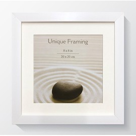 8x8 For 6x6 Picture - GLASS Window - Modern White Premium Oxford Square Instagram Table Top & Hanging Photo Frame With Soft Cream Mount