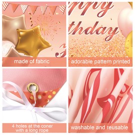 Happy Birthday Banner,Birthday Decoration Rose Gold,Party Backdrop Banner Fabric Banner for Girl Boy Birthday Photo Backdrop,Photography Background,Outdoor Yard Garden Table Wall Decor
