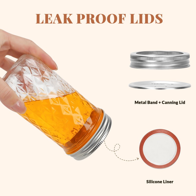 12oz Mason Jars, 6 Pack Regular Mouth Glass Jars With