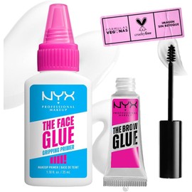 KIT Nyx Professional Makeup Primer de maquillaje hidratante The Face Glue, sin sensación pegajosa + Gel Fijador de cejas transparente The Brow Glue