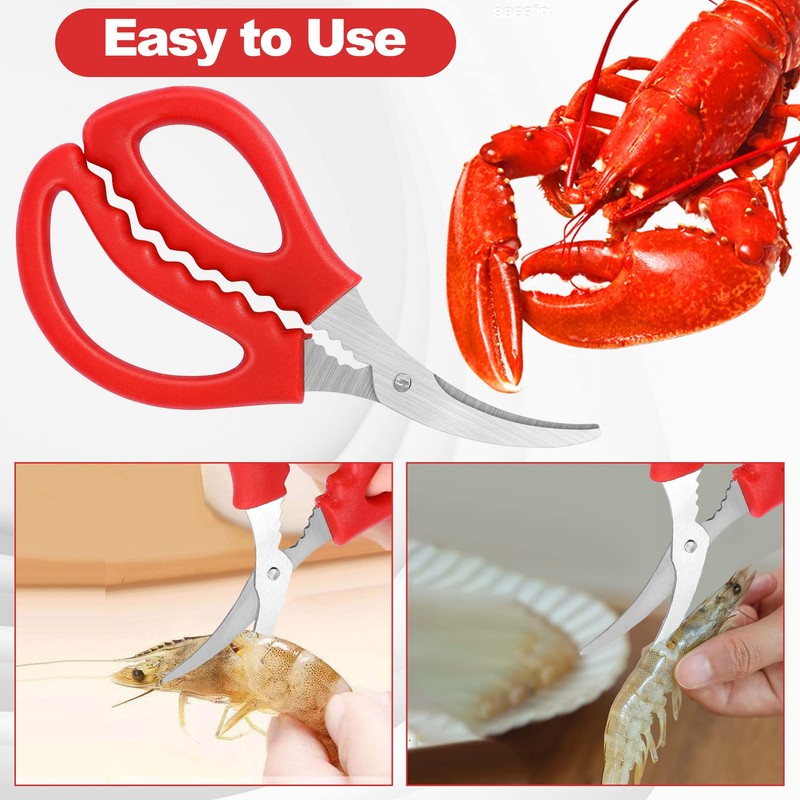 STRAYJO 8Pcs Seafood Scissors - Crab, Shrimp, Lobster Scissors in