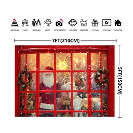 Aisnyho Christmas Backdrop Santa Claus Elk Reindeer Garland Red Window Merry Xmas Backdrops for Photography Family Party Decorations New Year Holiday Picture Banner (7x5FT)