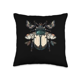Japanese Beetle With Moths Throw Pillow