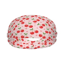 Cherry Heart Shaped Polka dot Cherry Pink Pretty Sports Sweatband Head Bands for Women Men Sweat-Absorbing Headbands Suitable for Running Yoga Fitness Football Exercise