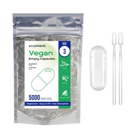 ATLEMISME Empty Vegan Capsules Size 3 - Vegan Capsules Empty (5000 Count) Empty Capsules DIY Vegetable Capsule Filling