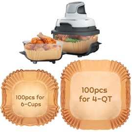 YQL 200PCS Air Fryer Disposable Paper Liners for Ninja Crispi FN101, 100pcs for 4-QT & 100pcs for 6-Cups Containers, Unbleached Parchment Paper Accessories for Non Toxic Glass Portable Cooking System