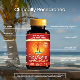 Nutrex Hawaii Bioastin Hawaiian Astaxanthin, 120 Gel Caps Supply, 4Mg Astaxanthin Per Serving