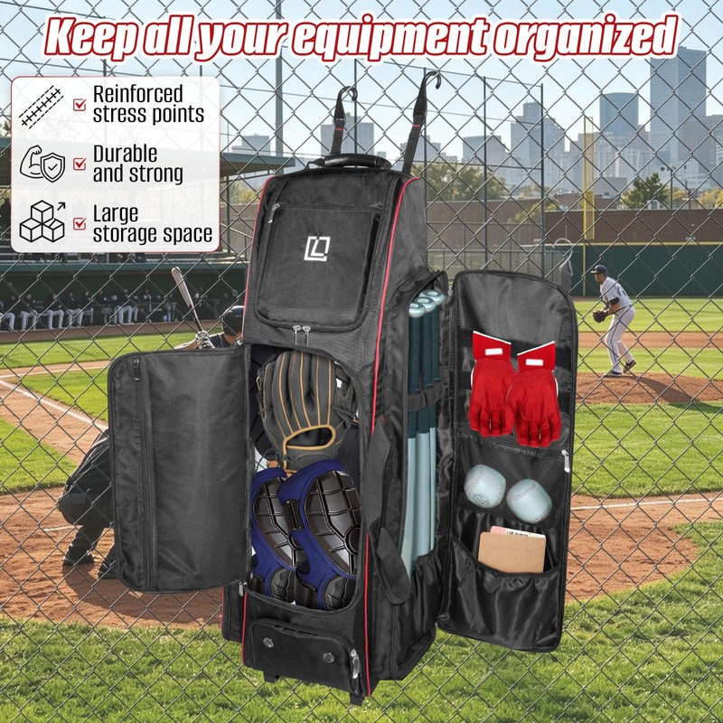 71L Rolling Baseball Bag with Wheels for 7 Bats,Softball Bag
