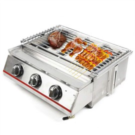 Searing Grill, Portable Stainless Steel Barbecue Grill 3 Burners Side Gas Grill Cooker Smokeless BBQ Griddle for Indoor & Outdoor Camping Picnic