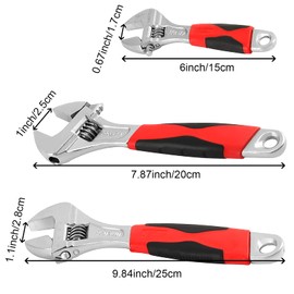 SEUNMUK 6 Pieces Adjustable Wrenches Set, Silver Movable Shifter Spanners Set with Rubber Grip Wrench Tools Kit for Tightening or Loosening Nuts and Bolts(6 in 8 in 10 in x 2)