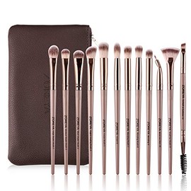 Z'OREYA Juego de brochas de maquillaje de ojos, 12 piezas profesionales para sombra de ojos, cejas, mezcla, abanico, juego de cepillos de pestañas con